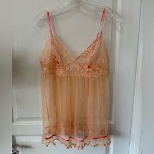 Vintage Victoria's Secret Sheer Lace Chemise in Peach